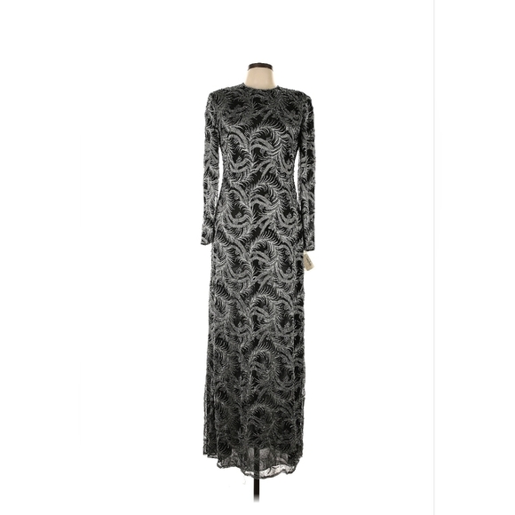 $3190 NWT Badgley Mischka Black Silver Embroidered Gown Maxi Dress 10 Silk Lined - Picture 1 of 8